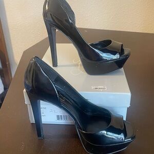 Black Patent Leather Peep Toe Heels